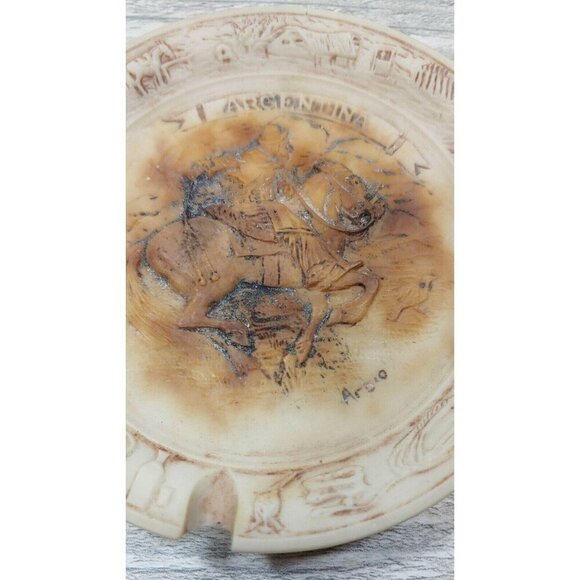 Argentinean Gaucho Horse Scene Beige Ashtray Arbio Man Detailed Rim Vintage - Picture 6 of 10